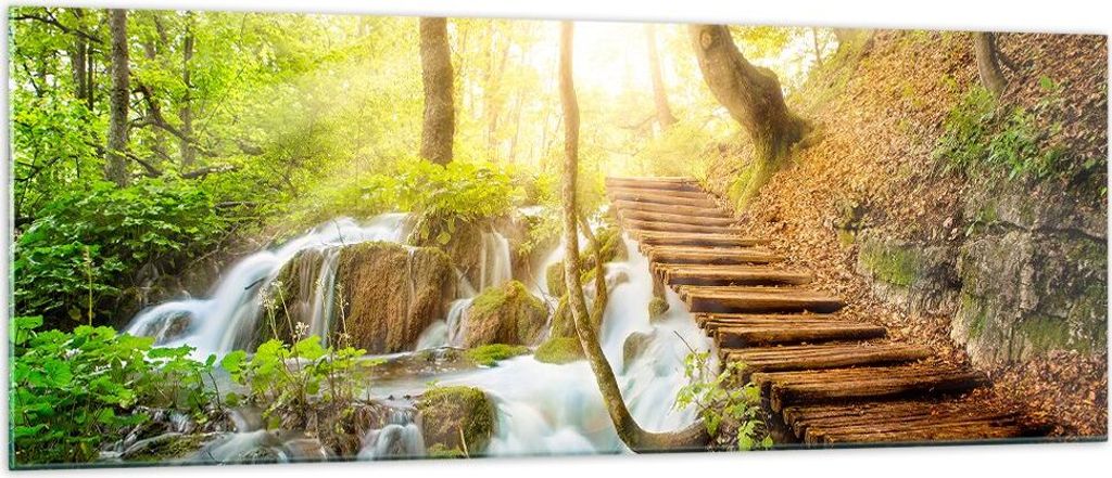 Bilder auf glas - Park Wasserfall Wasser - 140x50cm - Glasbilder - Wandbilder - Kunstdruck - zum Aufhängen bereit - Wanddekoration aus Glas - Glas...