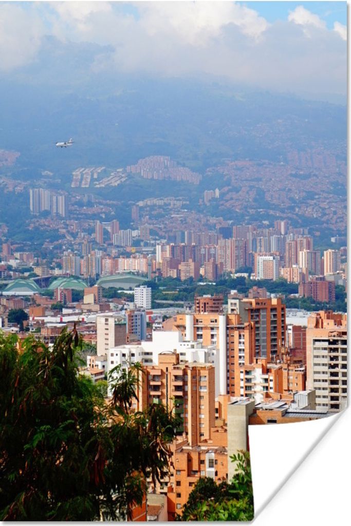 MuchoWow Poster Das kolumbianische Medellín, das sich bis zum Berg hinauf erstreckt 120x180 cm - Kunstposter