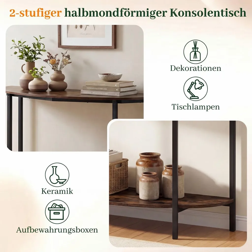 Console COSTWAY, table d'entrée semi-circulaire 100x29,5x80cm marron - 4