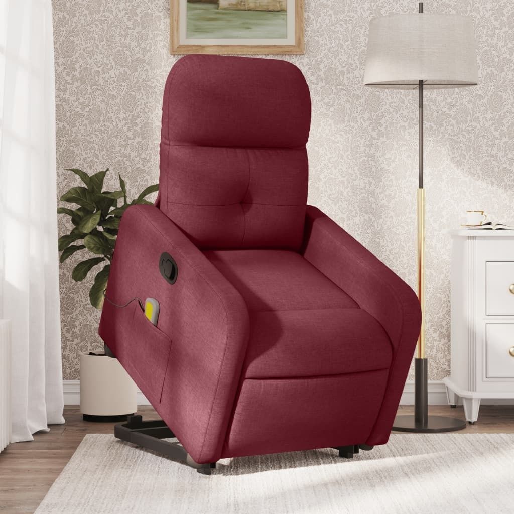Design Massagesessel mit Aufstehhilfe Weinrot Stoff, Klassische Sessel 2024 Neu