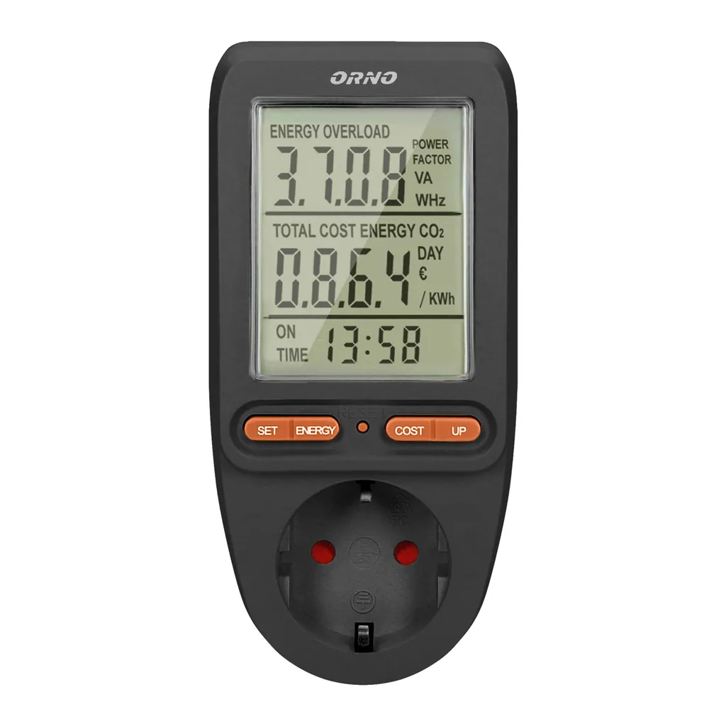 Compteur de consommation ORNO OR-WAT-435(GS)/B Prise Électrique 16A Noire