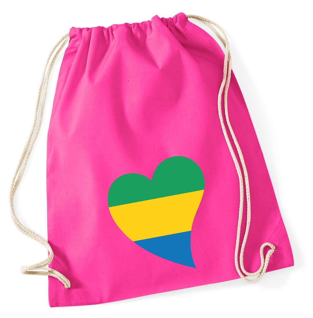 Huuraa Turnbeutel Gabun Flagge Herz 12 Liter Fuchsia Baumwolle Rucksack Geschenkidee