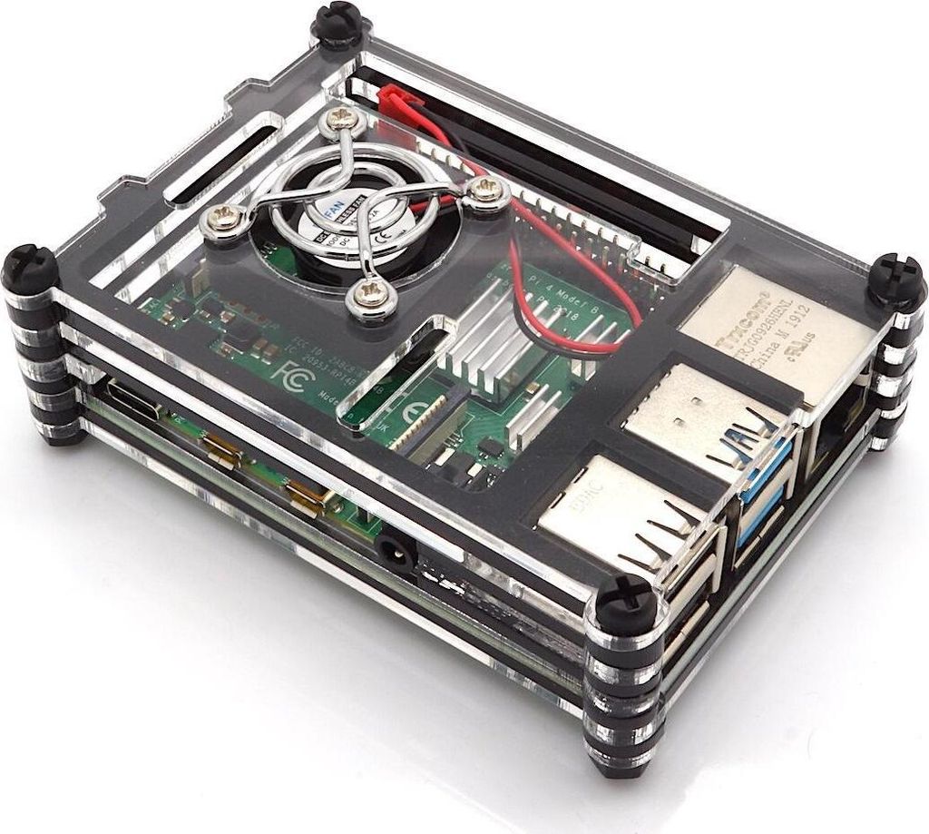 Gehäuse für Raspberry Pi 4 mit Lüfter, stackable, transparent/schwarz