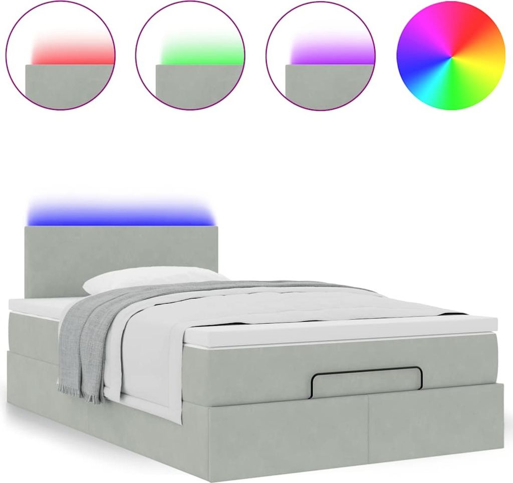 Ottoman-Bett mit Matratze & LEDs Hellgrau 120x200 cm Samt