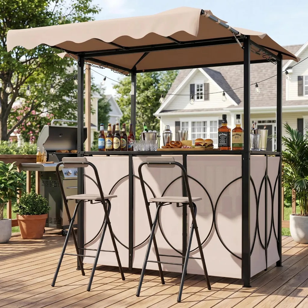 Pavillon de barbecue Zerbaco marron avec toit à deux pans en 3 parties