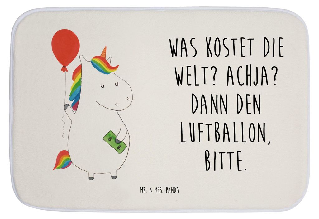 Mr. & Mrs. Panda Badvorleger Einhorn Luftballon - Weiß - Geschenk, Einhörner, Freude, Geld, fußmatte bad, duschmatte, Unicorn, Badematte, Teppic...