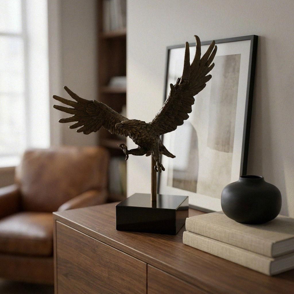 Bronze Adler Figur patiniert auf schwarzem Sockel , H.36 cm
