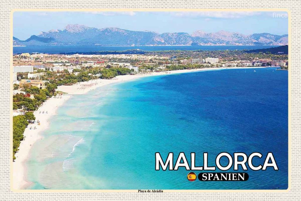 vianmo Holzschild 20x30 cm Mallorca Spanien Playa de Alcúdia Strand Bildmotiv Reisemotiv Europa