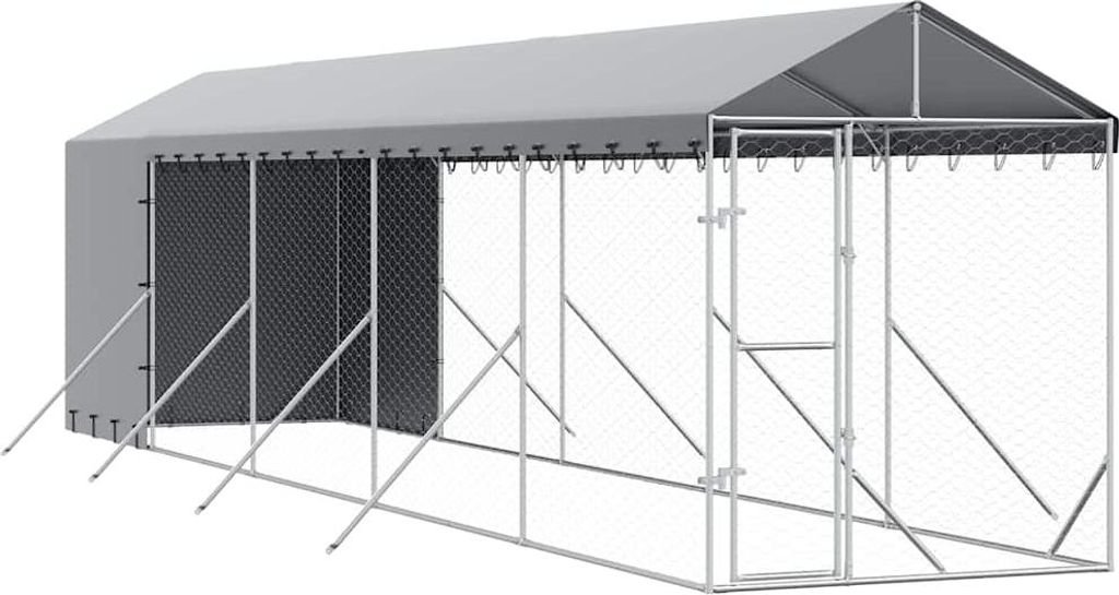 vidaXL Outdoor-Hundezwinger mit Dach Silbern 2x10x2,5 m Produktbild 