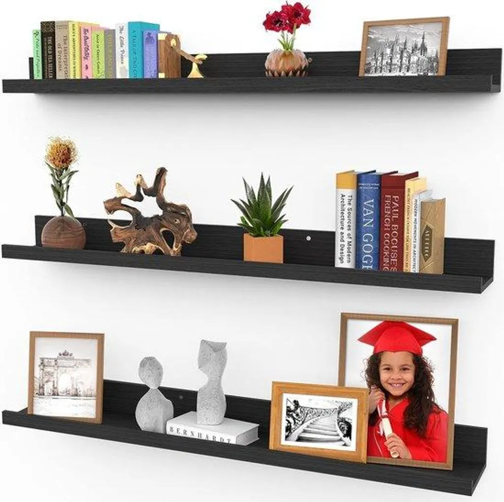 Étagère suspendue noir ébène 91 cm lot de 3 bois massif modulable