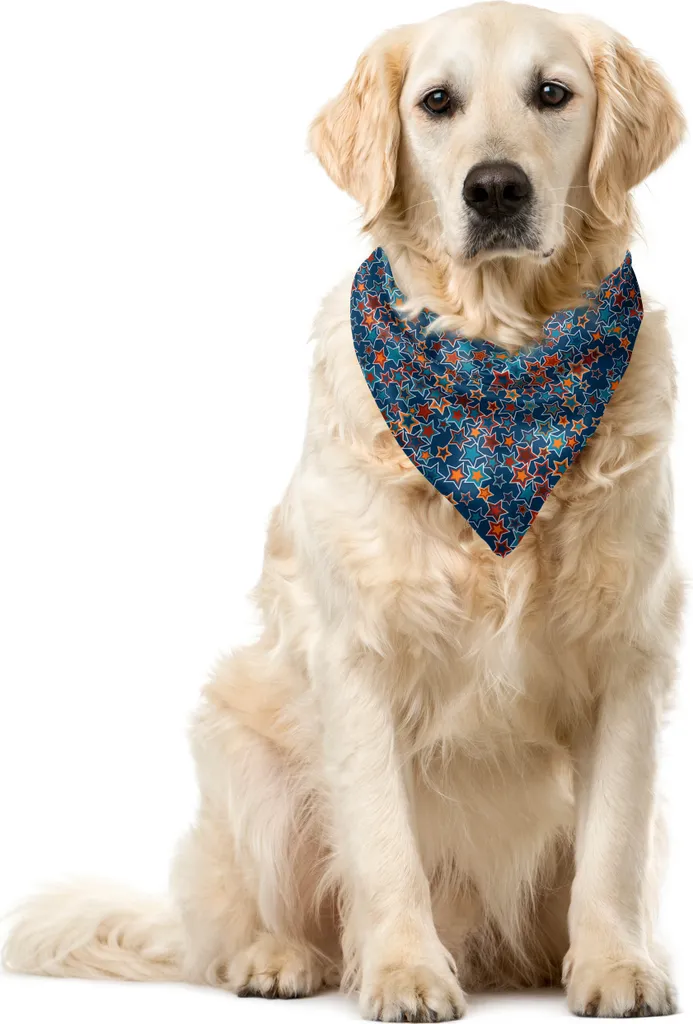 ABAKUHAUS Bandana per animali domestici con stelle, stelle astratte su sfondo blu, 55x55 cm, Burnt Sienna Marigold