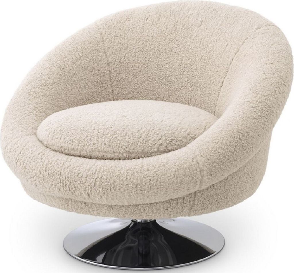 Casa Padrino Luxus Drehsessel Cremefarben / Silber 84 x 88 x H. 73 cm - Wohnzimmer Sessel - Luxus Möbel
