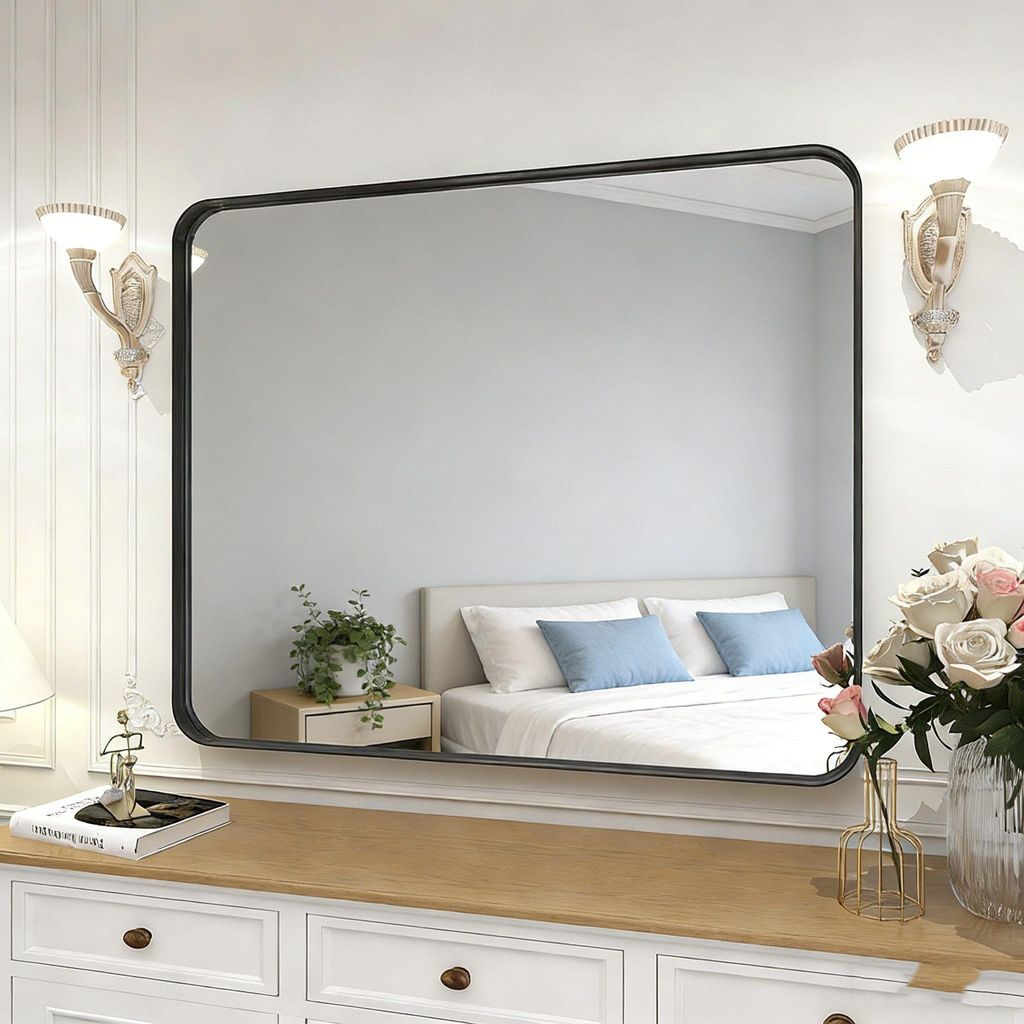 Wandspiegel, wunderschöner tiefer Rahmen, runder Eck-Badezimmerspiegel für Schlafzimmer, Wohnzimmer, hängend oder neigbar, horizontal oder, 24x3...