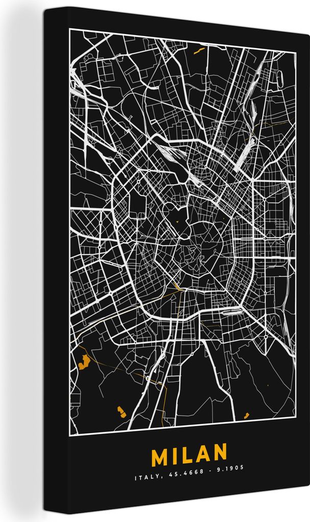 OneMillionCanvasses - Leinwandbilder - 90x140 cm, Karte - Mailand - Gold - Stadtplan, Wandbilder Kunstdruck Wanddekoration - Foto auf Leinwand - ...