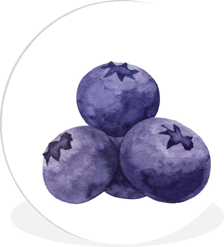 MuchoWow Rundes Wandbild - Runde Bilder Aquarell - Heidelbeere - Obst Ø 60 cm Kreis Wanddekoration Kunststoff - Wandkreis - Wandschmuck - Wand K...