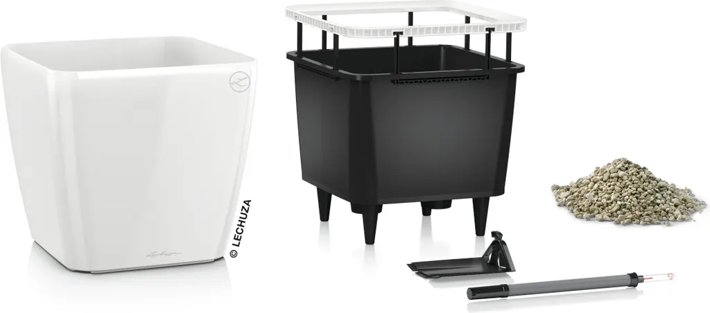 Bac à Fleurs Design pour Intérieur avec Réserve d'Eau Blanc Brillant