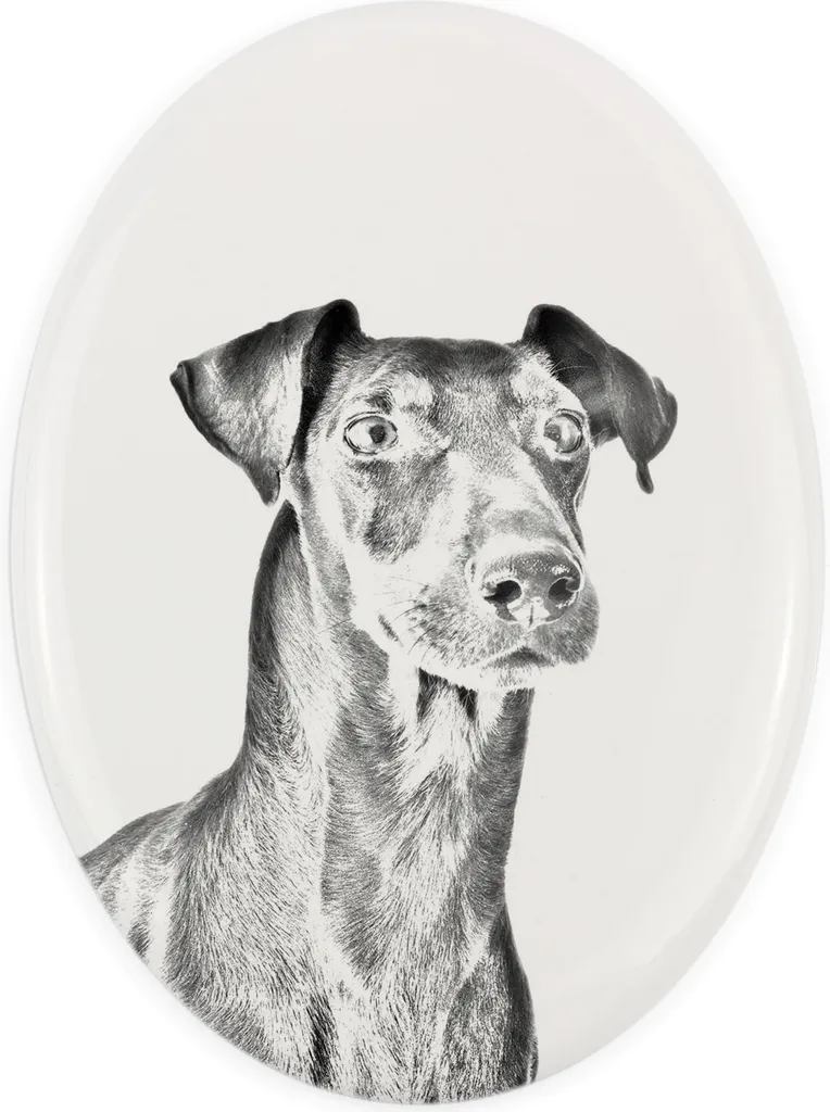 Manchester Terrier - targa commemorativa con immagine di cane, lapide con stampa, targa ovale personalizzata del marchio Art-Dog