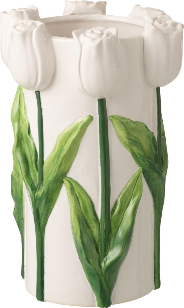 J-Line Vase Tulpe Keramik Weiß/Grün Large
