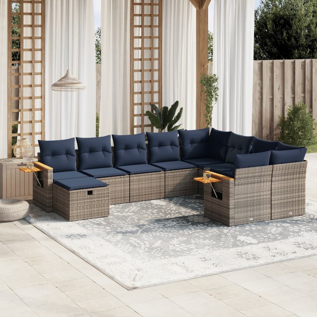 Maison Exclusive - 10-tlg. Garten-Sofagarnitur mit Kissen Grau Poly Rattan