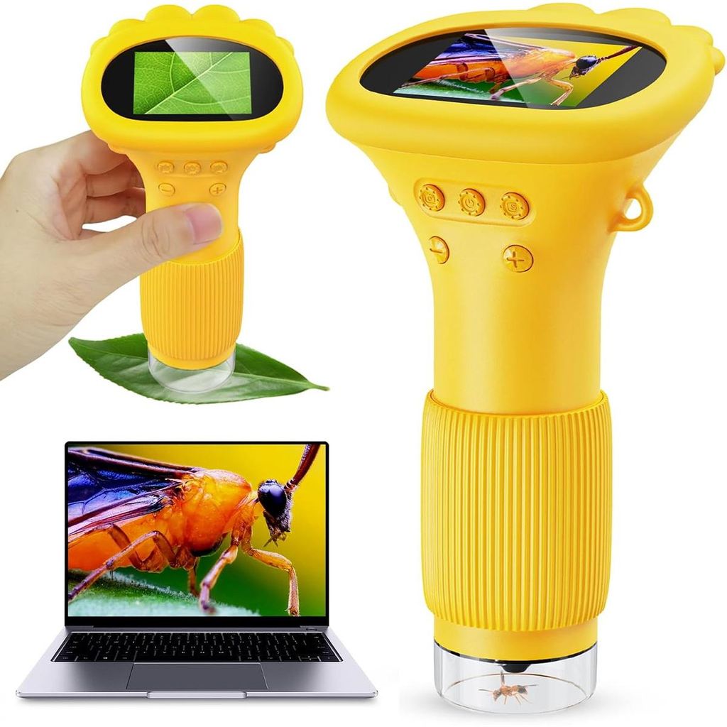 Digitales Kinder Mikroskop 50-1000x – 2" IPS Display 8 LED USB-C | Tragbar Lernspielzeug mit Fotos & Videos