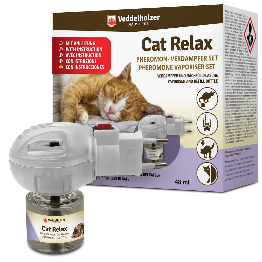 Veddelholzer Relax Cat Pheromone Katzen Diffusor Set bestehend aus Verdampfer + 45ml Flakon Beruhigungsmittel für Katzen Entspannungs & Anti Stress