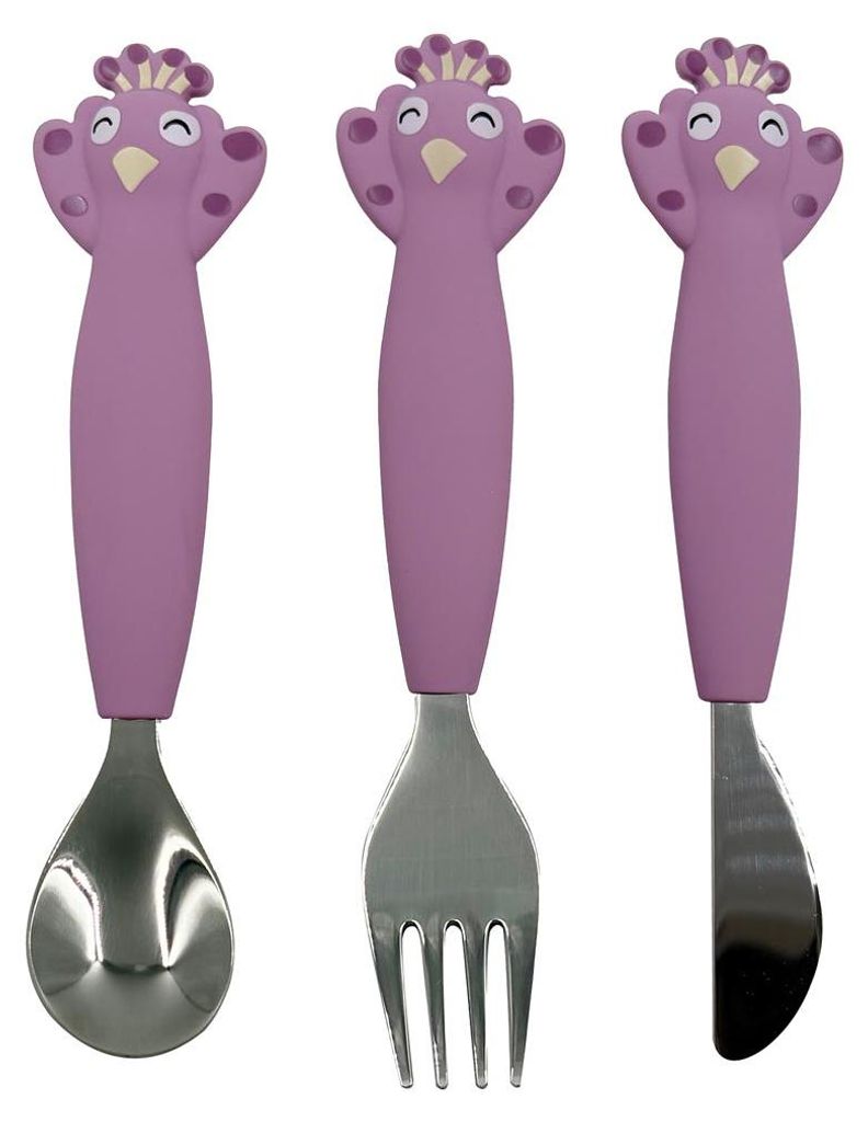 Trixie Silikon Essbesteck für Kinder - Mrs. Peacock - 3-teiliges Set