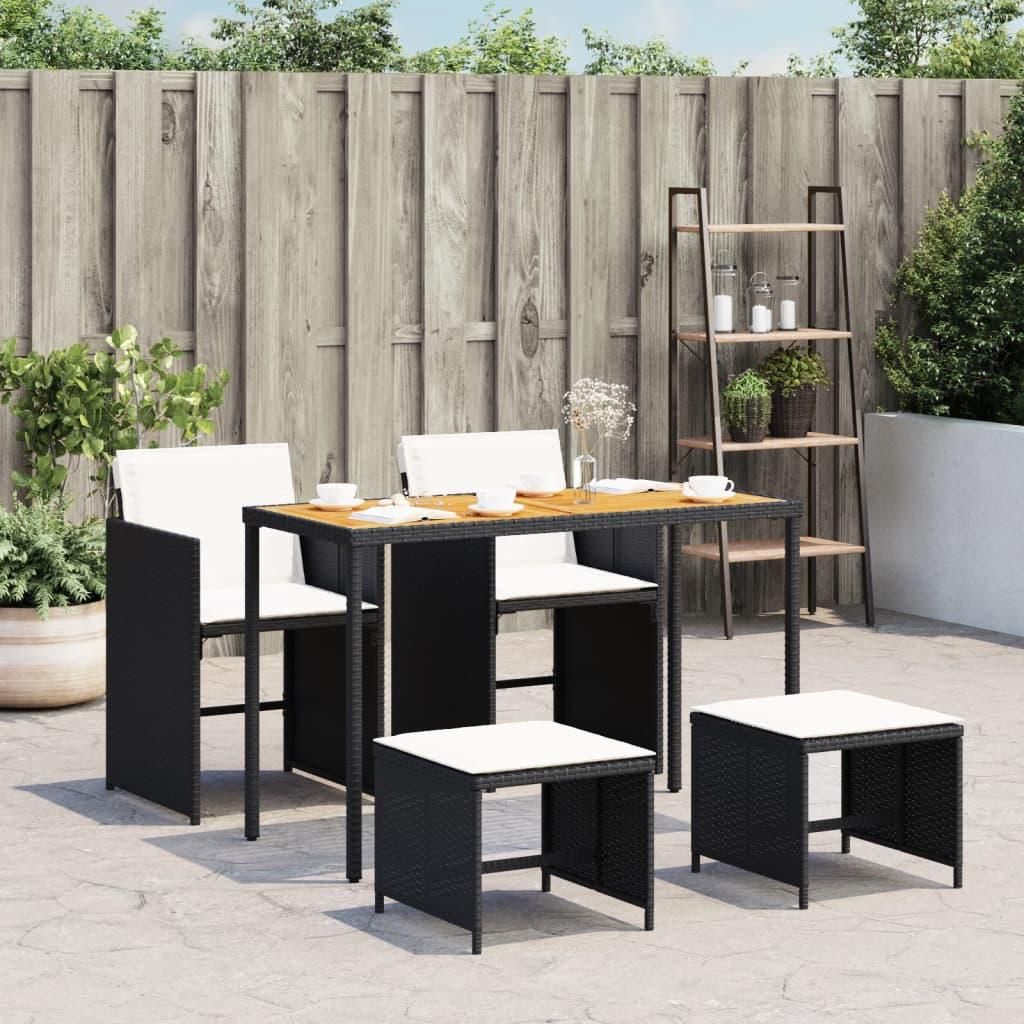 Maison Exclusive - 5-tlg. Garten-Essgruppe mit Kissen Schwarz Poly Rattan