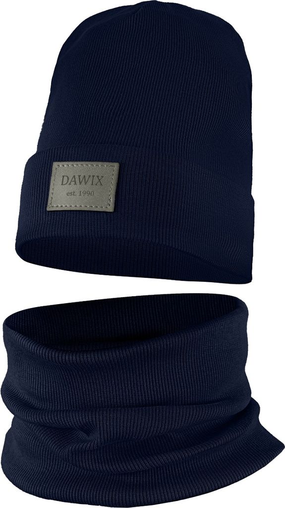 Jungen Kinder Beanie Mütze Schlauchschal Set Frühling Herbst Winter Übergang Beanie 48-50 Marineblau