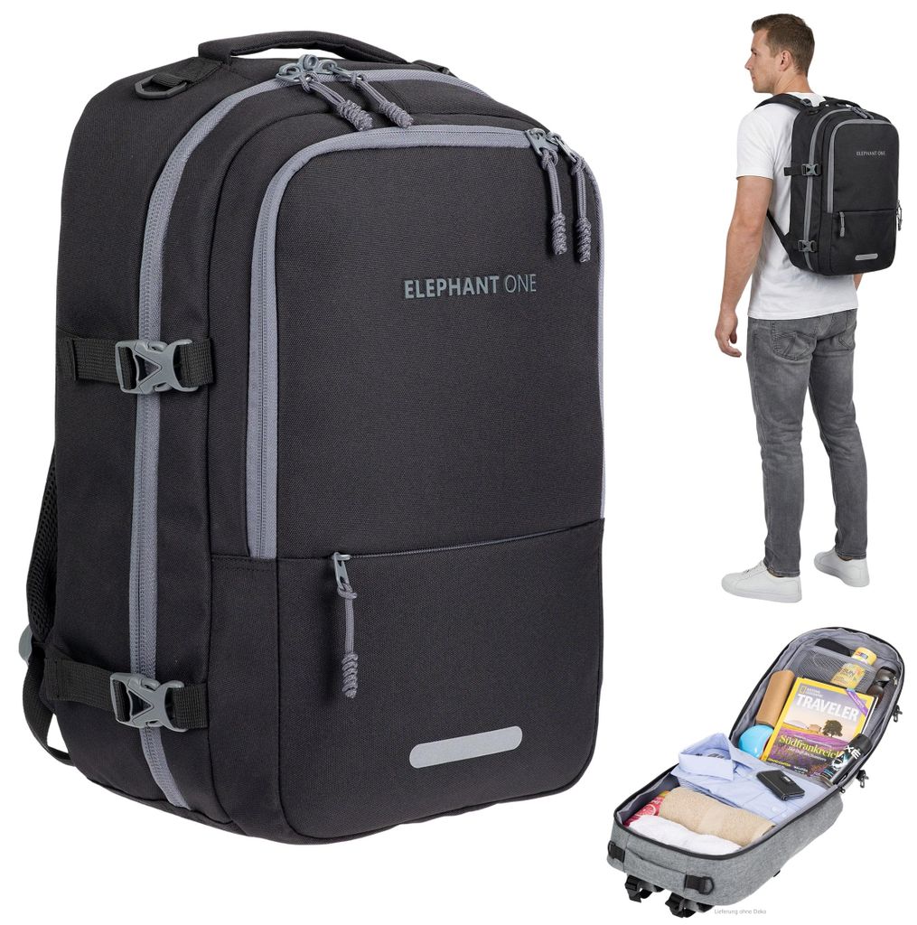 Handgepäck Rucksack Flugzeug Reiserucksack Damen Herren Laptoprucksack Notebook Business Pendler Travel Bag Elephant ECO Fly Medium 13132 Schwarz ...