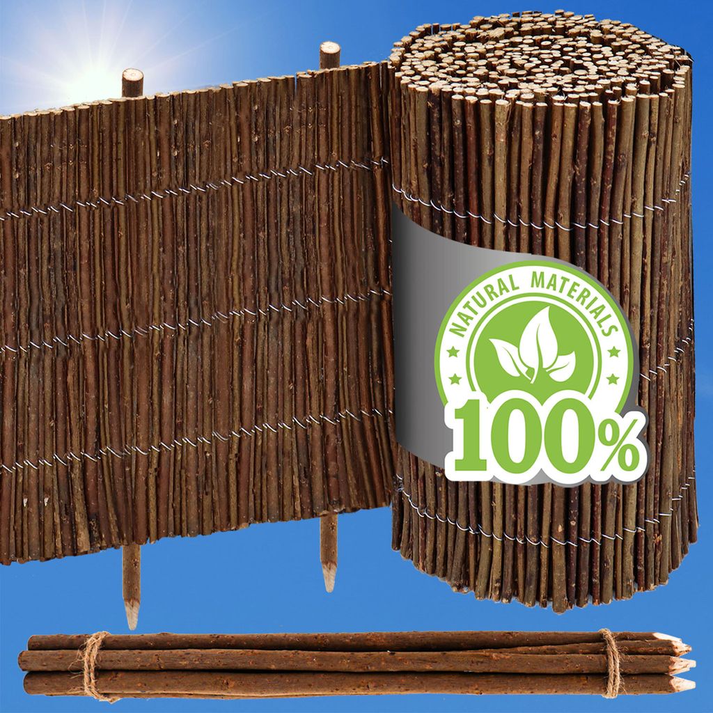 Beeteinfassung Weide Rolle 300x40 mit Holzpflöcke 7er 50cm Produktbild 