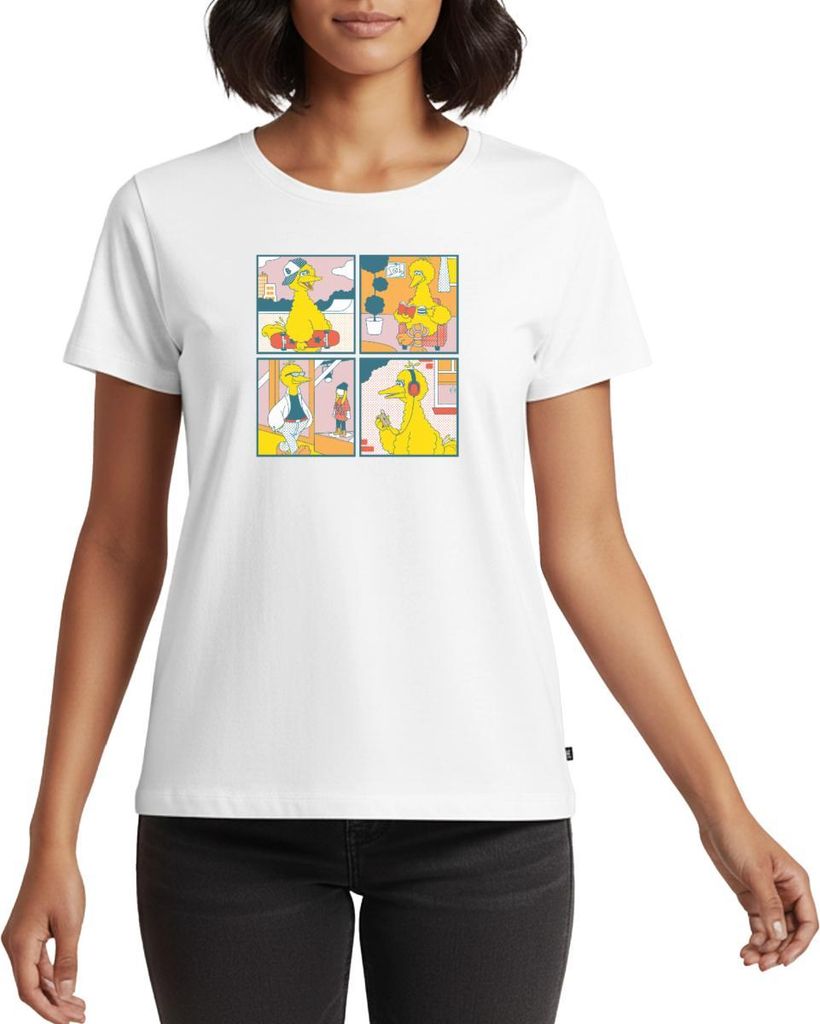 Spreadshirt Sesamstraße Bibo Comic Kacheln Frauen Premium T-Shirt, XXL, Weiß