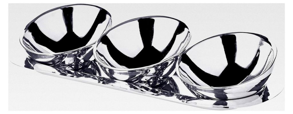 3-teiliges Schalen-Set Asti (Ø 10 cm, L 30 cm) Servierschalen auf Tablett aus Edelstahl - Servierschalen, Dekoschale, Obstschalen, Snackschale, Se...