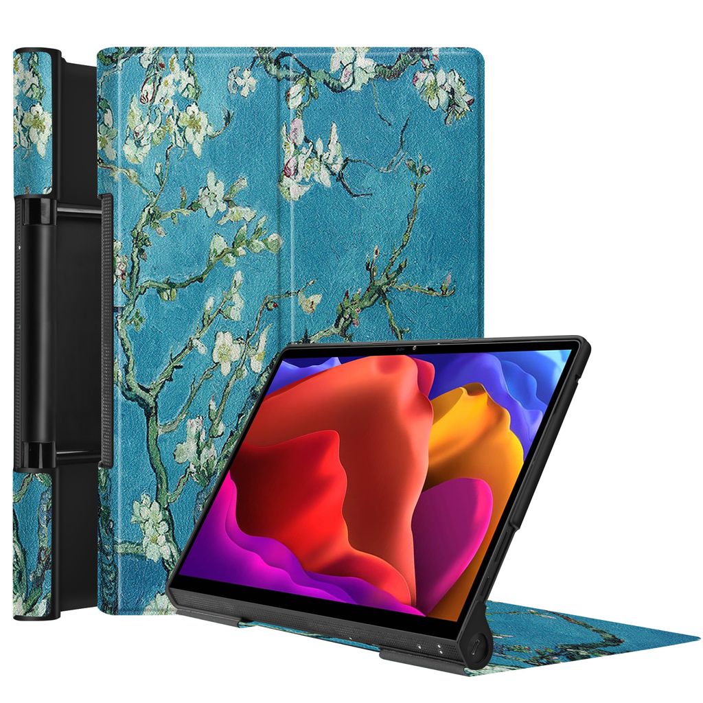 Case2go - Hülle kompatibel mit Lenovo Yoga Tab 13 (2021) - Mit Standfunktion - PU/TPU Tablet Case Schutzhülle - Weiße Blüte