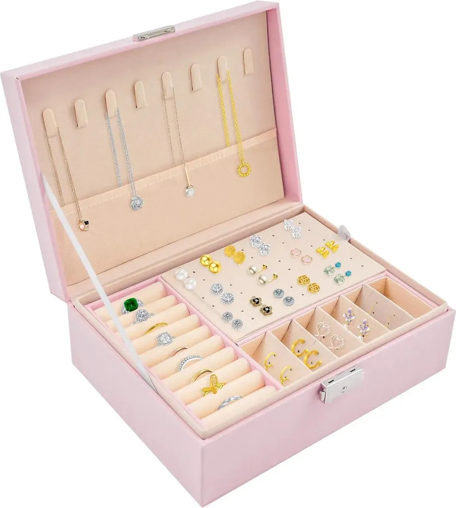 Boîte à Bijoux Anti-Nœuds Rose 2 Étages - Rangement Sécurisé à Clé