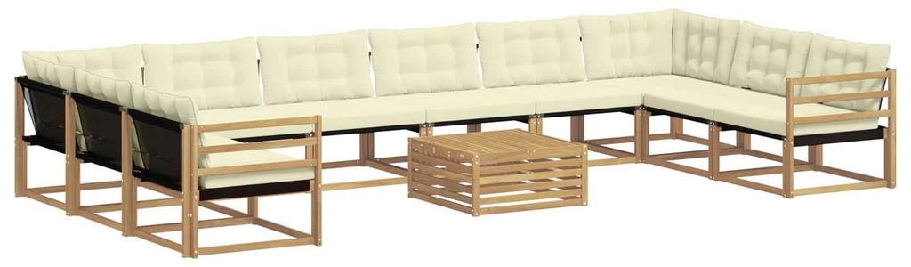 vidaXL Outdoor-Sofagarnitur mit Kissen 11 pcs Weiß und Creme