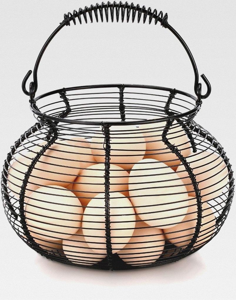 Eierkorb zum Sammeln von frischen Eiern, runder Draht-Eierhalter mit Federgriffen, Bauernhaus-Hühnereier, Sammelkorb für Arbeitsplatte, Küchenor...