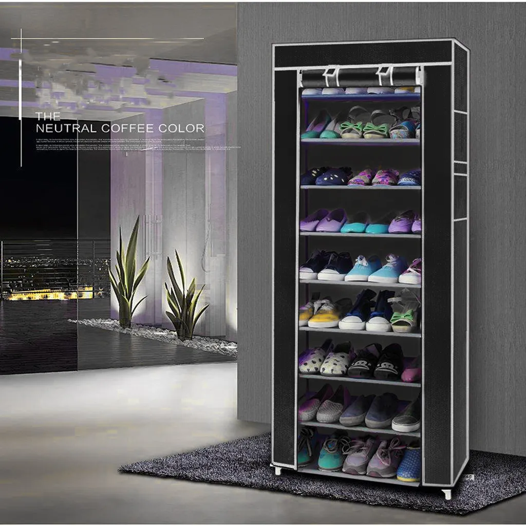 Armoire à Chaussures Anti-Poussière Solution Gain de Place Entrée Noire