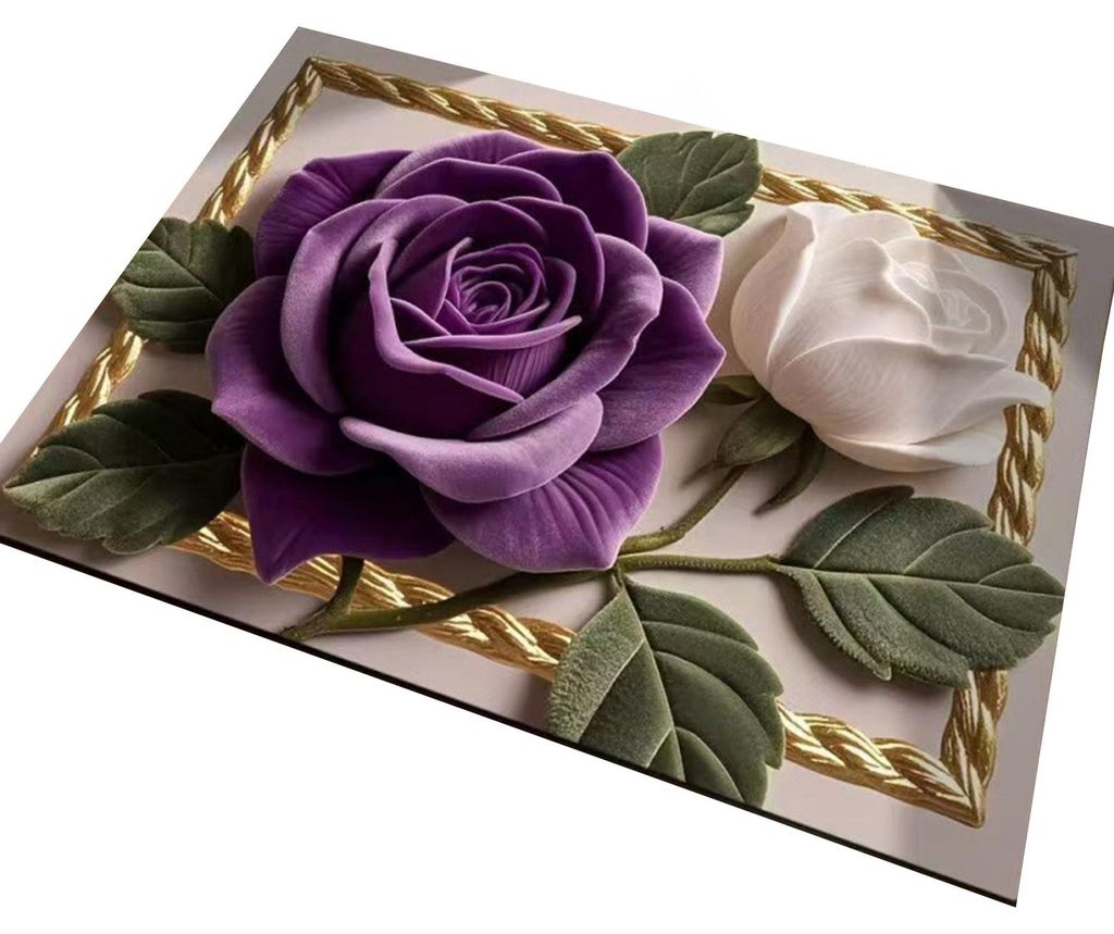 3D-Rosenmuster-Teppich, Kieselgur-Saugmatte mit Blumenmuster, rutschfest, für Bad, Eingangsbereich, Dusche, Küche und Waschküche
