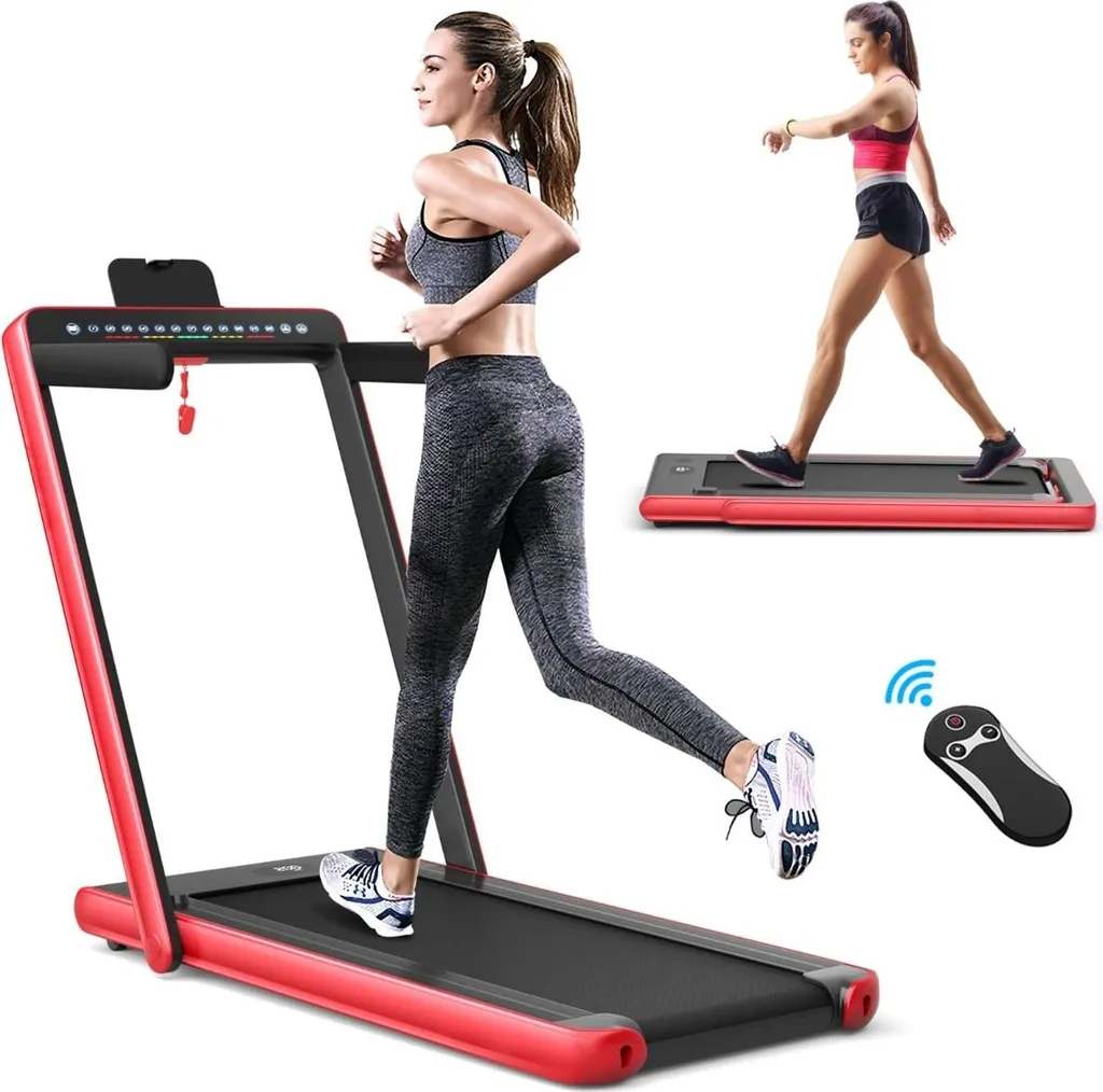 Tapis de course pliable 2 en 1 rouge pour courir chez soi sans place