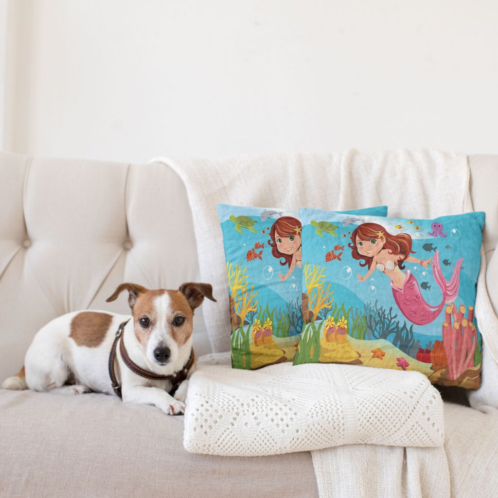 ABAKUHAUS Unterwasser- Kissenbezug Set (2Stück), Feenhafte Meerjungfrau, Die Unterwasser Im Ozean Lächelt, Lächelt Nettes Thema, 60x60cm, Mehrfa...