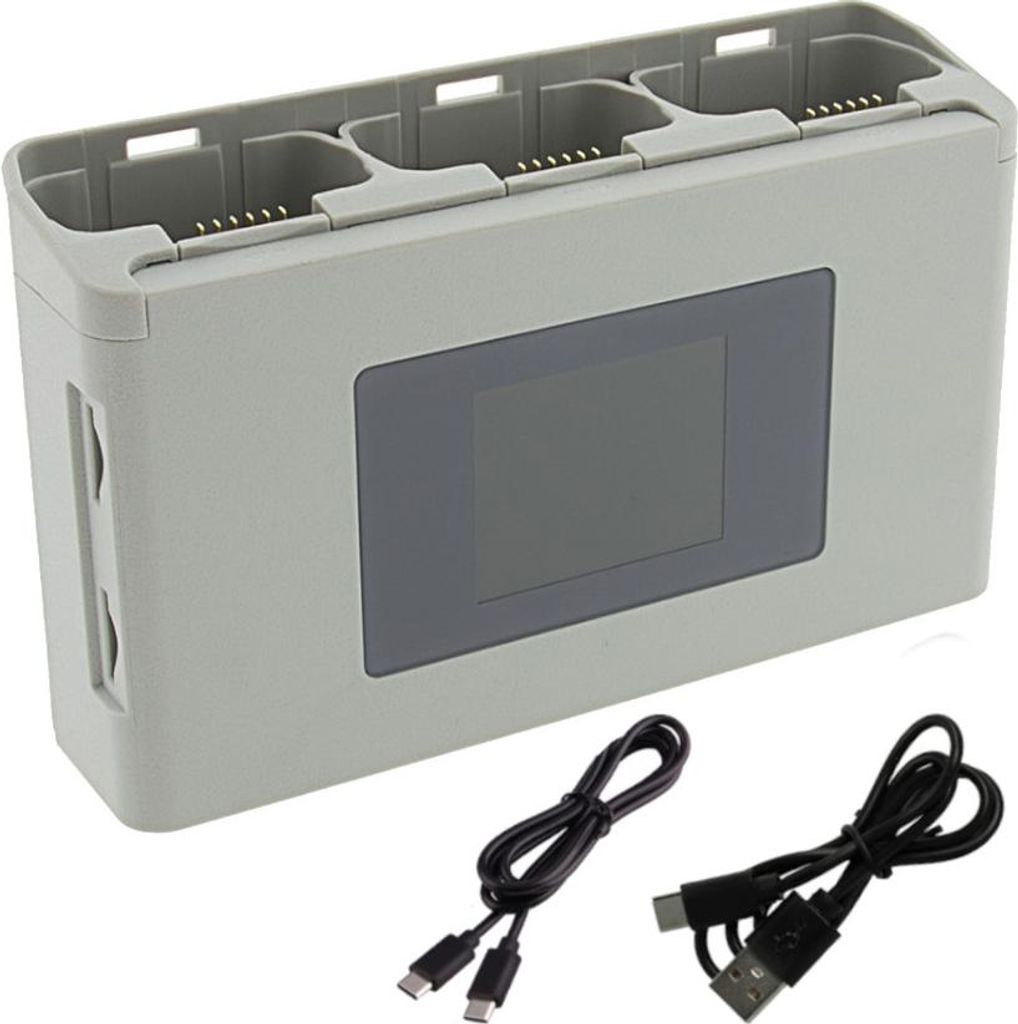 Trade-Shop Dreifach Ladegerät USB-C mit Powerbank SD-Speicherkartenfach kompatibel mit DJI JM2B, BWX161, JM1B, MB2 / Zubehör für Drohnen-Akkus