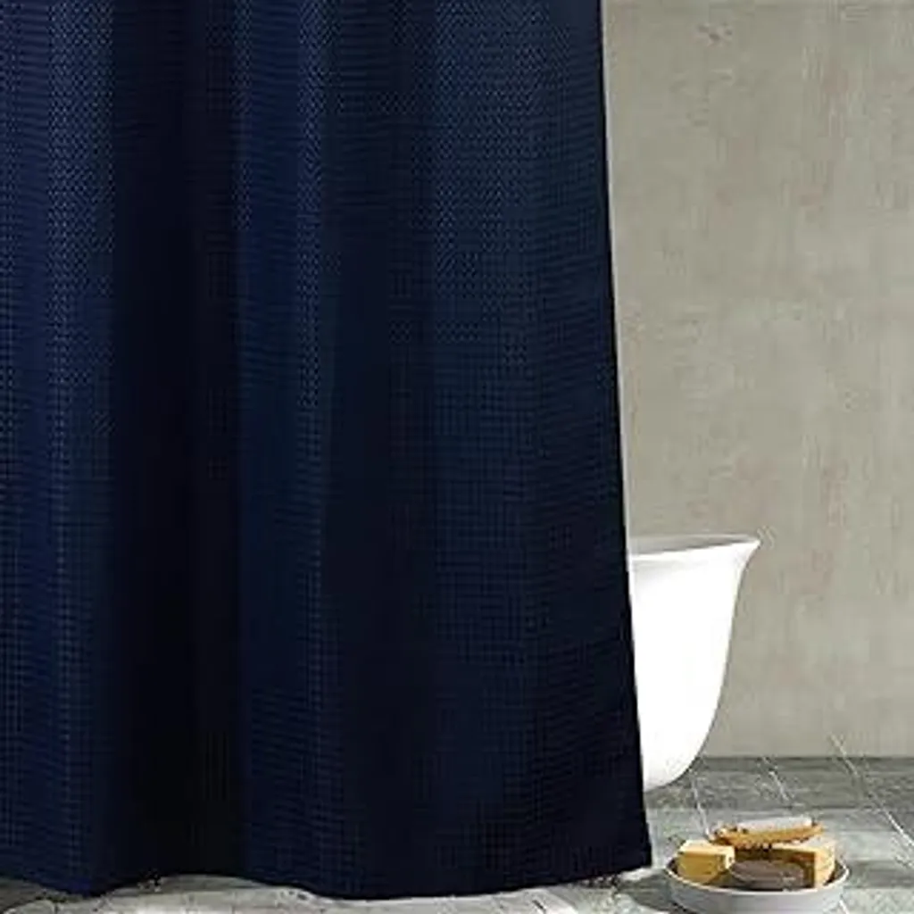 Tenda da doccia Popkozzi con motivo a nido d'ape, resistente, strutturata, per bagno, idrorepellente, lavabile, tessuto in poliestere spesso, 183 x 183 cm, blu navy