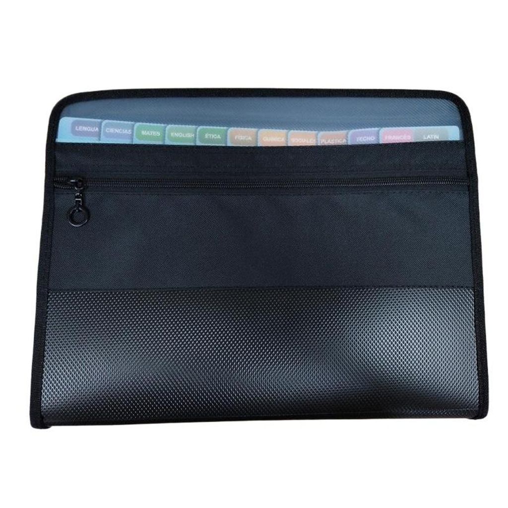 A4 Dokumententasche, Schüler Ordner, 13 Fächer Aktenmappe, Wasserdicht, Tragbar, Mit Reißverschluss, Fächermappe, Schwarz