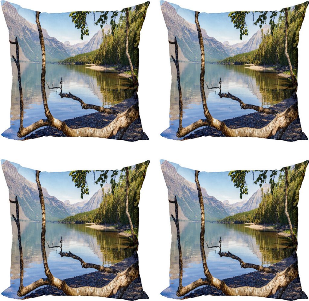 ABAKUHAUS Glacier Nationalpark Kissenbezug Set (4 Stück), Mit Blick auf See, Moderner Doppelseitiger Digitaldruck, 50 cm x 50 cm, Mehrfarbig