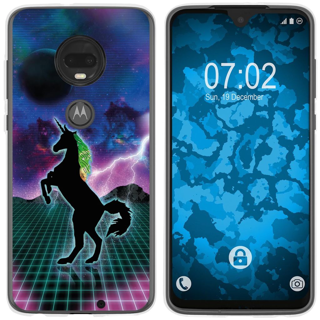 PhoneNatic Case kompatibel mit Motorola Moto G7 Plus Silikon-Hülle Retro Wave Einhorn M2
