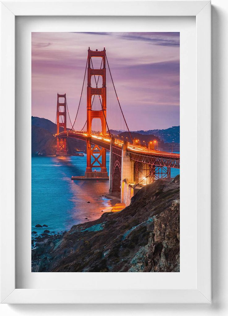 Golden Gate Bridge San Francisco– Wandbild mit Rahmen – Gerahmtes Bild – Wanddekoration – 20x30 cm – Weiß