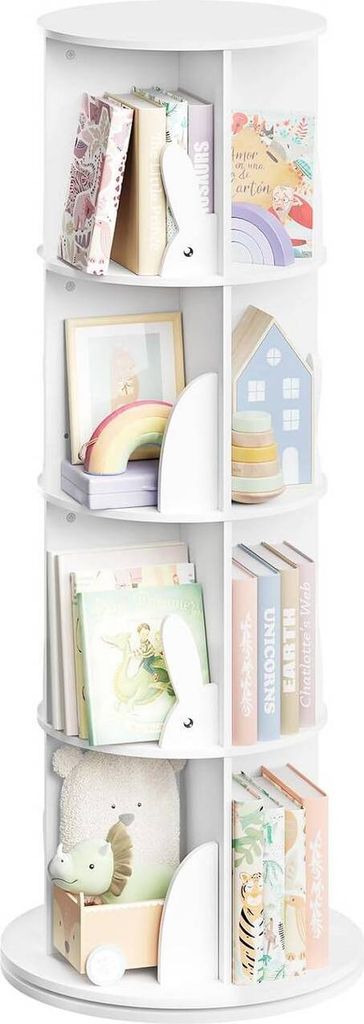 WOLTU Bücherregal Kinder, drehbares Kinderregal mit 4 Ebenen, Standregal, freistehend, Weiß