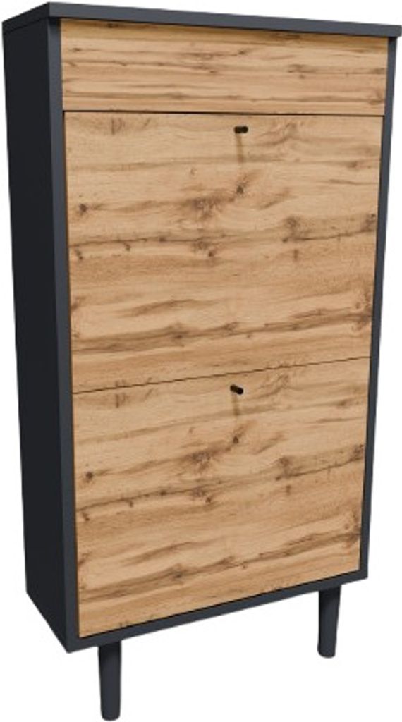 MATKAM Dotti Schuhschrank in moderner Skandi-Optik | Ausklappbare Schuhablage | Wandmontage (Anthrazit Grau-Wotan Eiche)