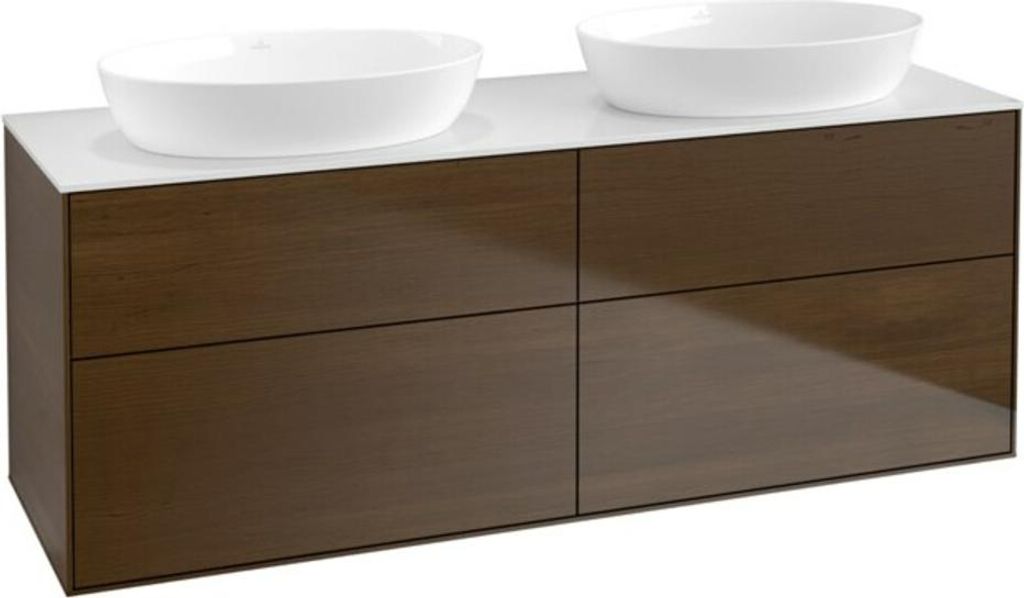 V&B Waschtischunterschrank Wandbeleuchtung Finion 160x60cm, Abd.-Pl. wh. m, Walnut veneer