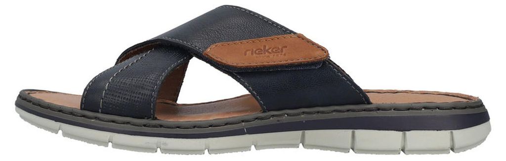 Rieker Herren Pantolette mit Kreuzbandage aus beschichtetem Leder 25151, Größe:44 EU, Farbe:Blau